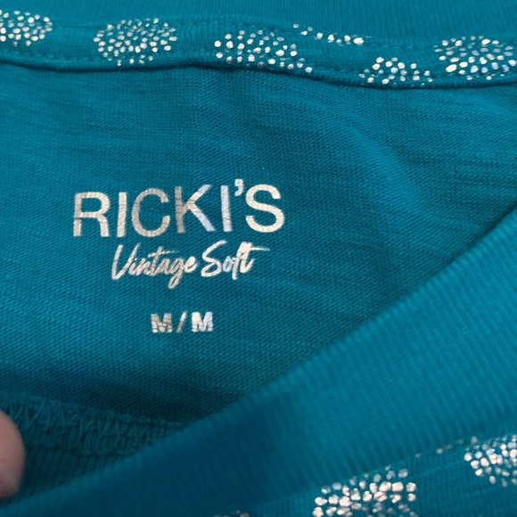 Ricki's Vintage Soft Teal & Silver Dot Cap Sleeve Top - Size M/M - Picture 5 of 6